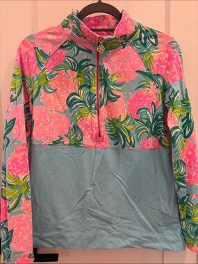 Lilly Pulitzer Pink Floral & Aqua Half-Zip Sweater